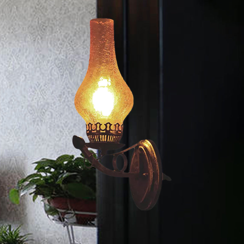 Lisslune | A light wall lamp light industrial crackle glass vase shape lighting fixture in yellow, 3.5"/5"/14.5" wide