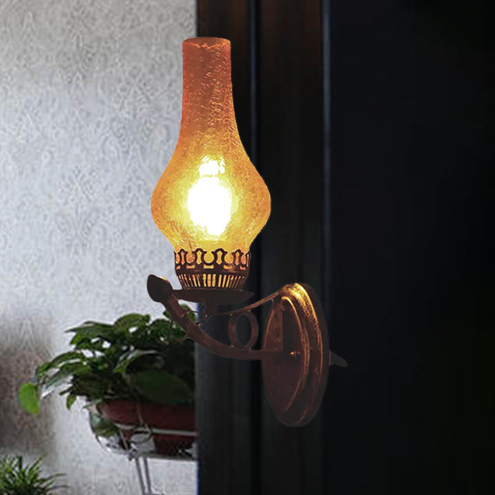 Lisslune | A light wall lamp light industrial crackle glass vase shape lighting fixture in yellow, 3.5"/5"/14.5" wide