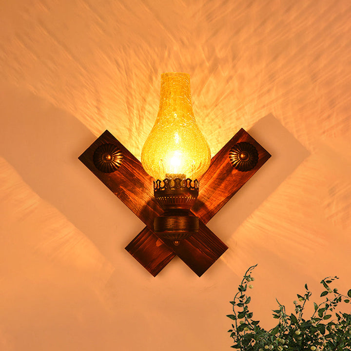 Lisslune | A light wall lamp light industrial crackle glass vase shape lighting fixture in yellow, 3.5"/5"/14.5" wide