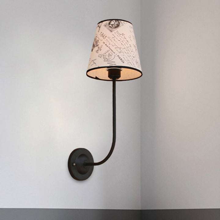 Lisslune | Vintage Conical Wall Lamp 1 Head Fabric and Metal Wall Mount Fixture with Curved Arm in White