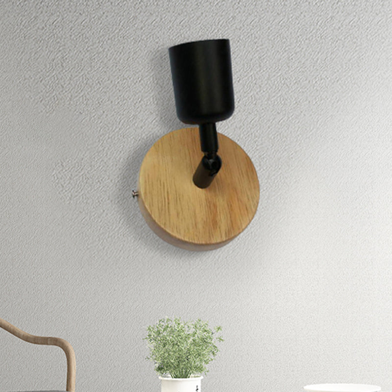 Lisslune | Minimalistic Mini Wall Lamp with Cup Shaped 1 Light Wooden and Metal Wall Lamp in Black