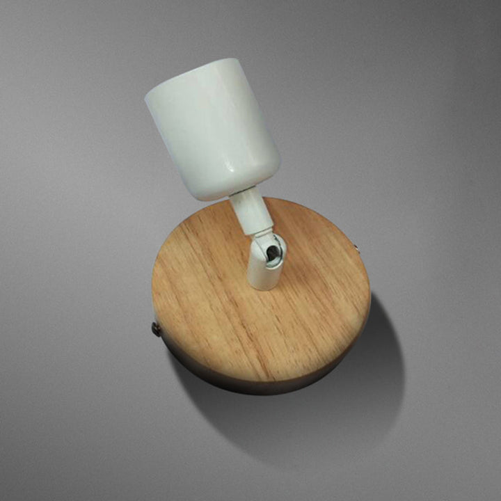 Lisslune | Simple Style Round Back Wall Light 1 Head Wood and Metal Wall Lamp in White for Nightstand