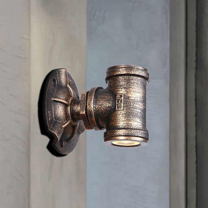 Lisslune | Antique style pipe wall lighting fixture 1 light wrought iron wall mount fixture in bronze for hallway