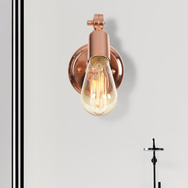 Lisslune | Rose Gold Armed Wall Light Retro Industrial Iron 1 Light Bathroom Rotatable Wall Lamp with Exposed Bulb