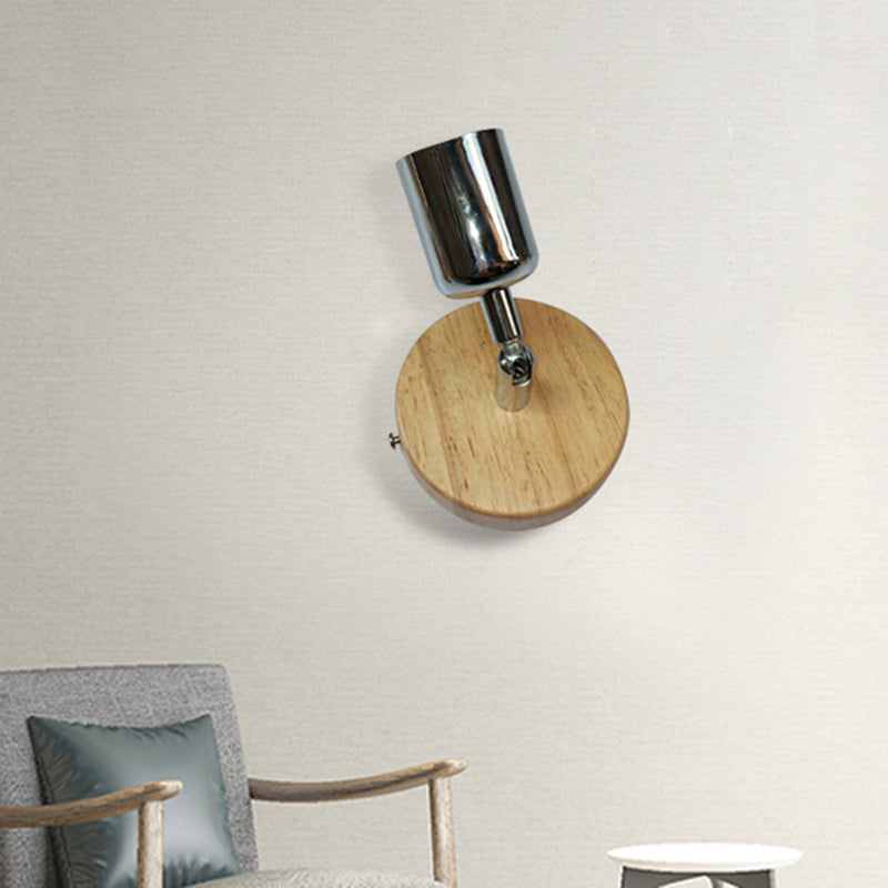 Lisslune | Head-shaped metal wall lamp Lodge 1 light living room wall-mounted fixture with round wooden backplate in silver/gold
