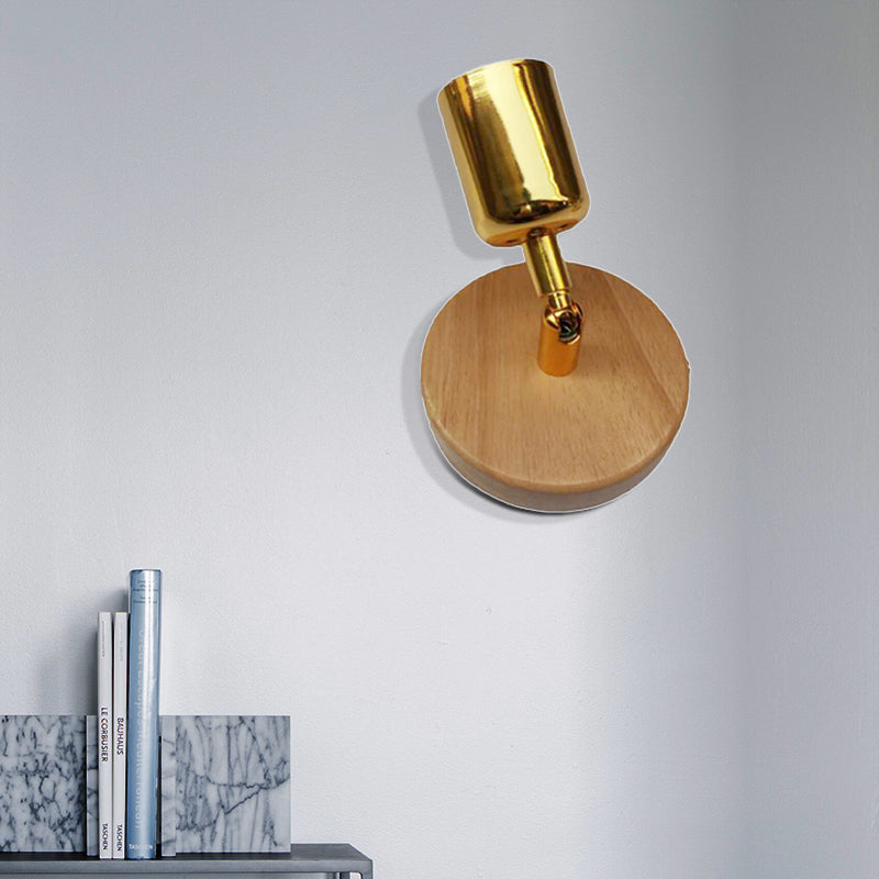 Lisslune | Head-shaped metal wall lamp Lodge 1 light living room wall-mounted fixture with round wooden backplate in silver/gold