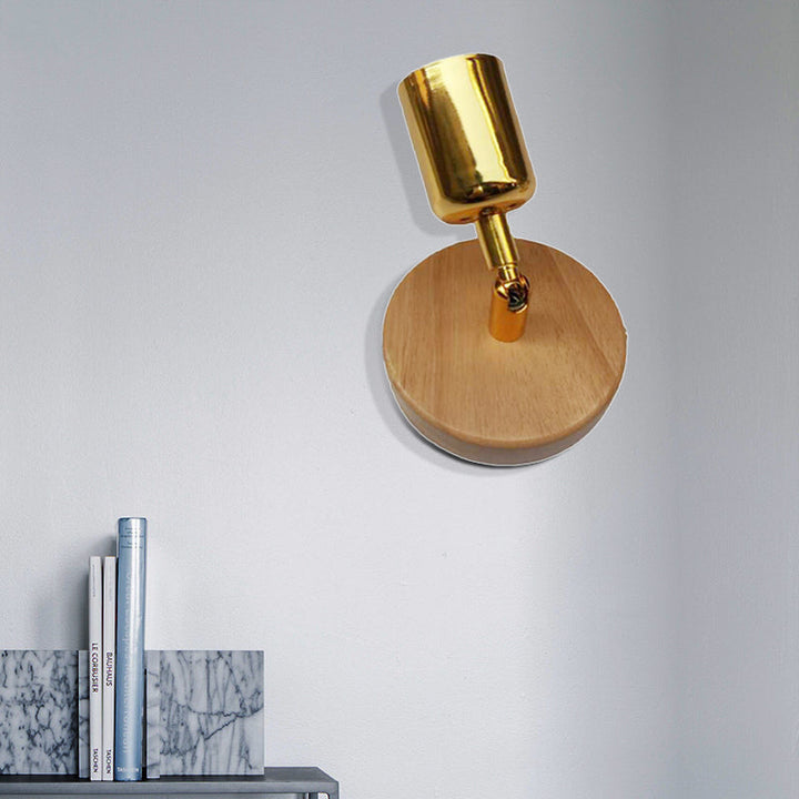 Lisslune | Head-shaped metal wall lamp Lodge 1 light living room wall-mounted fixture with round wooden backplate in silver/gold