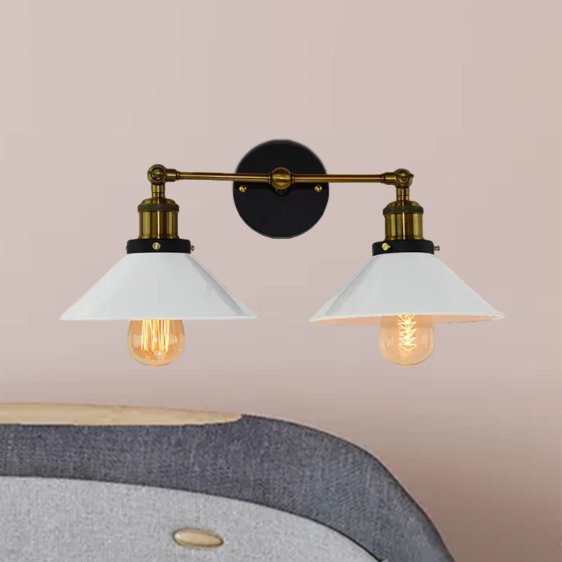Lisslune | 2 heads wall light industrial stylish tapered shade metal wall sconces lighting in black/white for living room