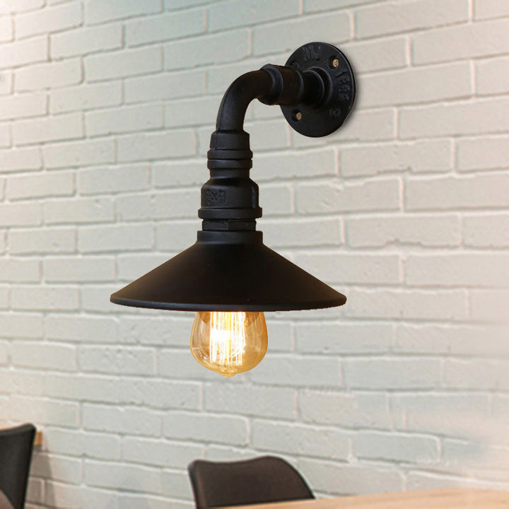 Skørter | Metal Antique Brass/Black Wall Lamp Conical Shade 1 Light Steampunk Wall Lighting with Elbow Pipe