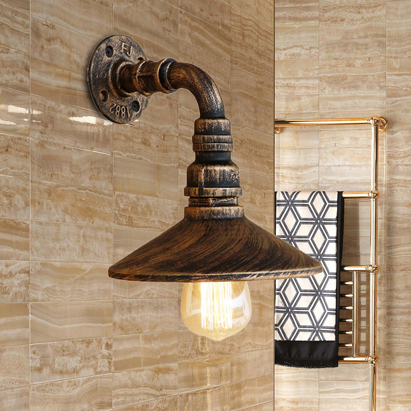 Skørter | Metal Antique Brass/Black Wall Lamp Conical Shade 1 Light Steampunk Wall Lighting with Elbow Pipe