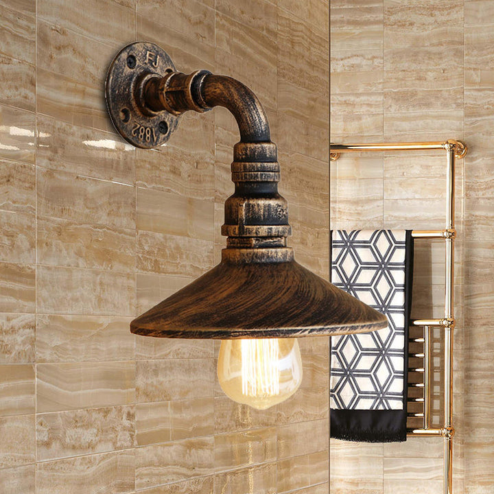 Skørter | Metal Antique Brass/Black Wall Lamp Conical Shade 1 Light Steampunk Wall Lighting with Elbow Pipe