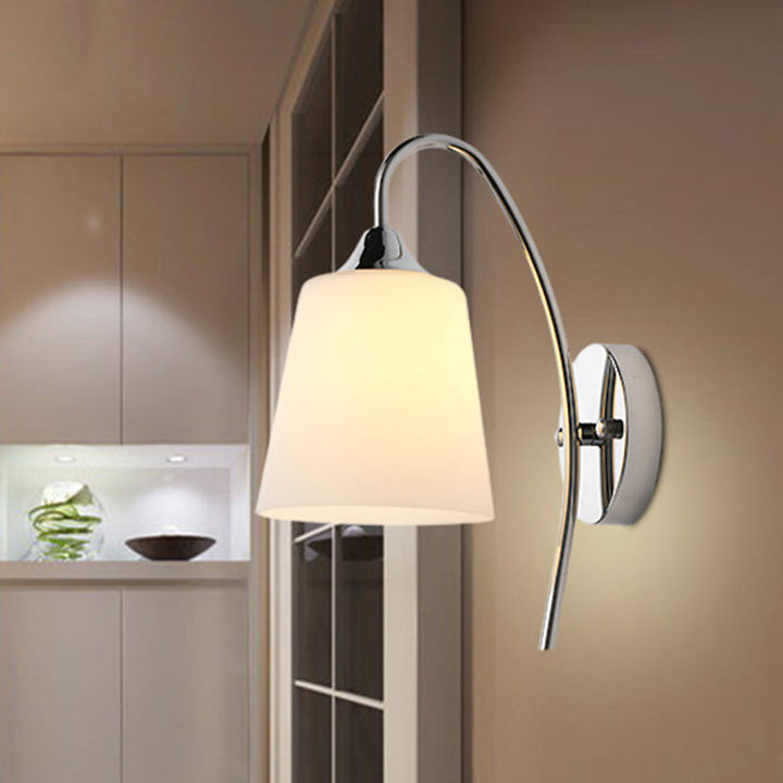 Lisslune | Bell Milk Glass Wall Light Modernist 1 Light Chrome Wall Mounted Lamp with Curved Arm