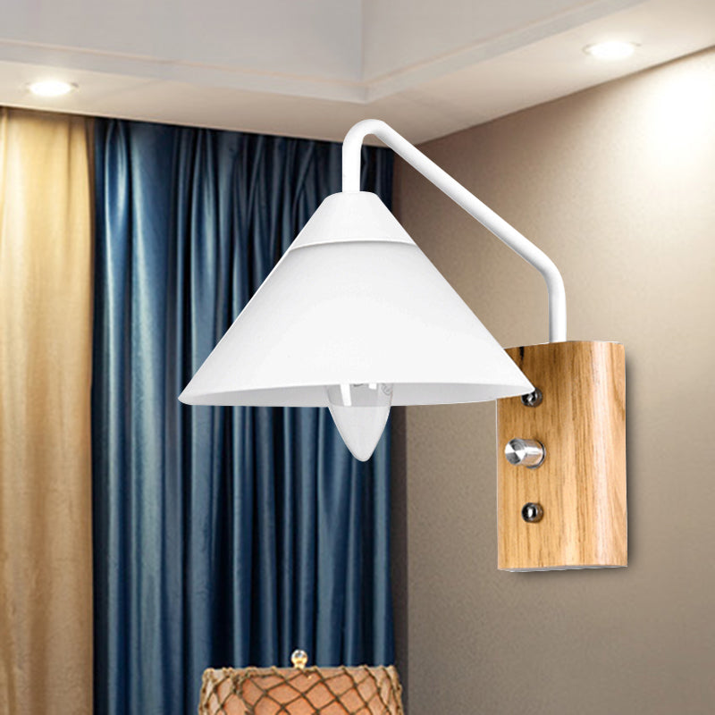 Lisslune | Milk glass conical wall lamp dining room corridor 1 light modern wall light with wooden base