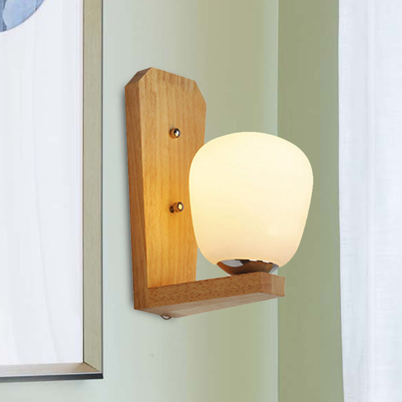 Lisslune | 1 Light Balloon-Shaped Wall Lamp Japanese Milk Glass Wall Lamp in White for Hotel Dining Room