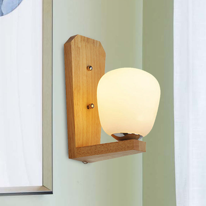 Lisslune | 1 Light Balloon-Shaped Wall Lamp Japanese Milk Glass Wall Lamp in White for Hotel Dining Room