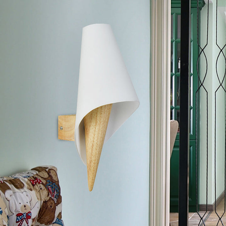 Lisslune | Glass Sweet Cone Wall Lamp Living Room 1 Light Contemporary Wall Light in White & Beige