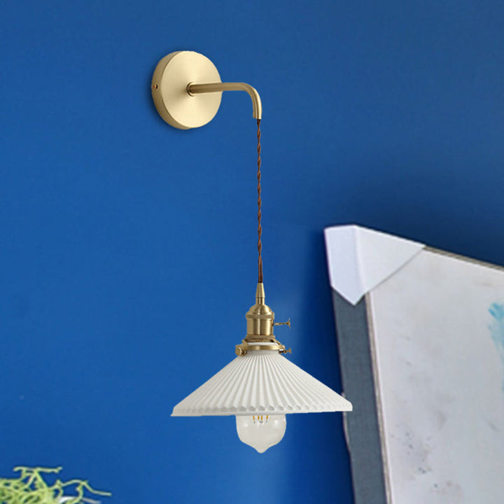 Lisslune | Ceramic Ribbed Cone Wall Recessed Lamp 1 Light Modern Stylish Pendant Light in White for Hallway