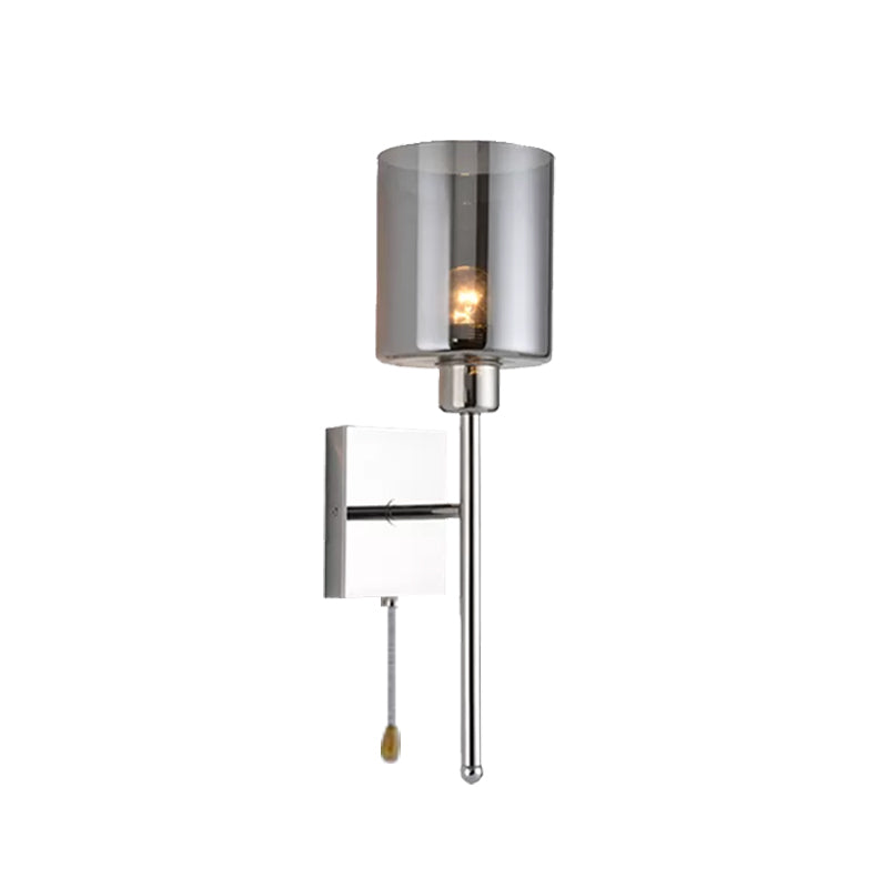 Lisslune | Beige/Chrome Cylindrical Wall Light Modern 1 Light Smoke/Clear Glass Wall Mount Light with Switch/No Switch/Cable Switch