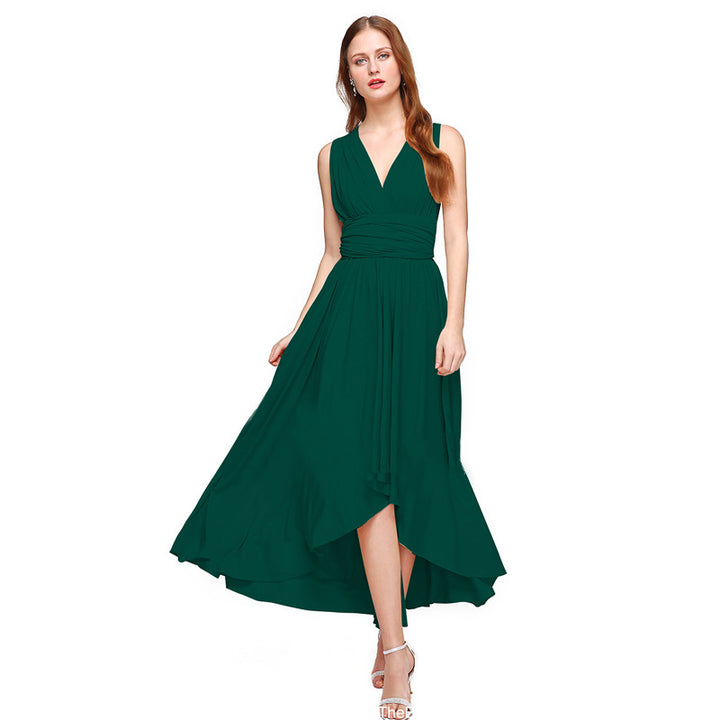 Women's maxi dress with flowing A-line cut and deep V-neck
