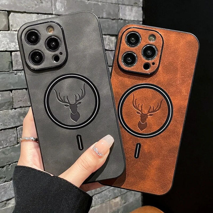Lisslune | Luxury Deer Leather Apple iPhone Case | Magnetic Phone Case, Wireless Case, MagSafe, Wireless Charging, Protective Case, Cover for iPhone 15, 14, 13 Pro Max Plus