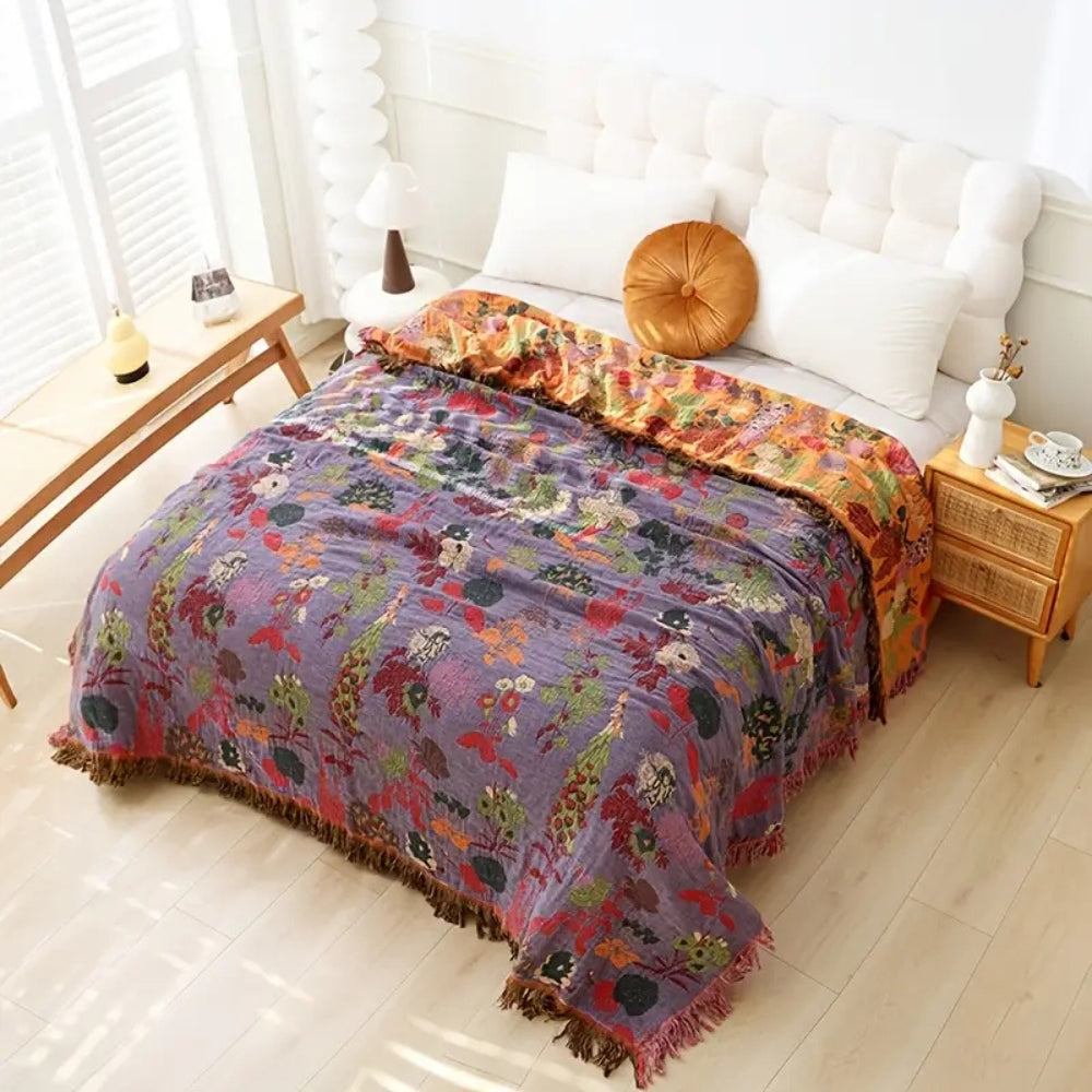 Lisslune | Botanic Floral Cotton Tassel Blanket