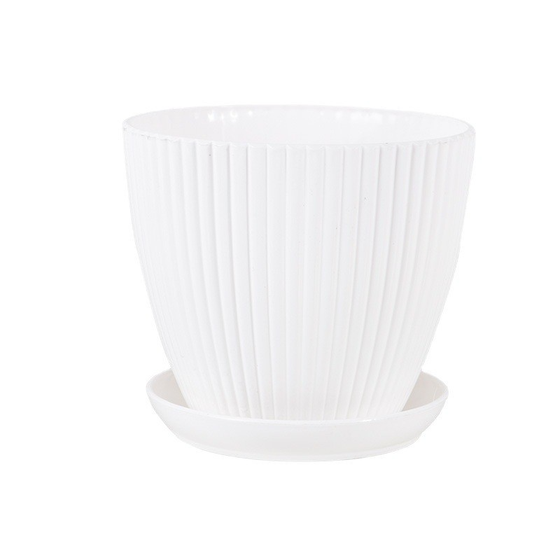 Lisslune | Flower pot with groove structure and saucer – Sturdy plastic pot for plants