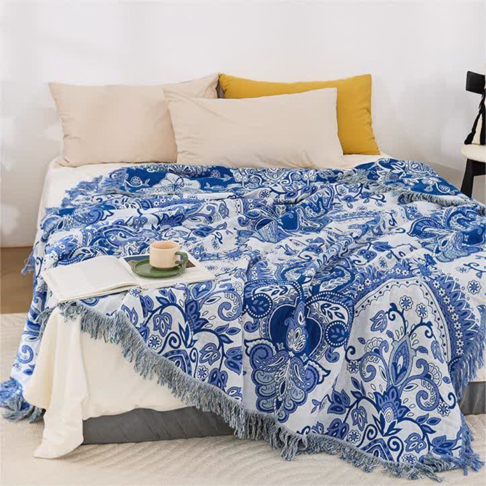 Lisslune | Paisley Dream Cotton Tassel Blanket