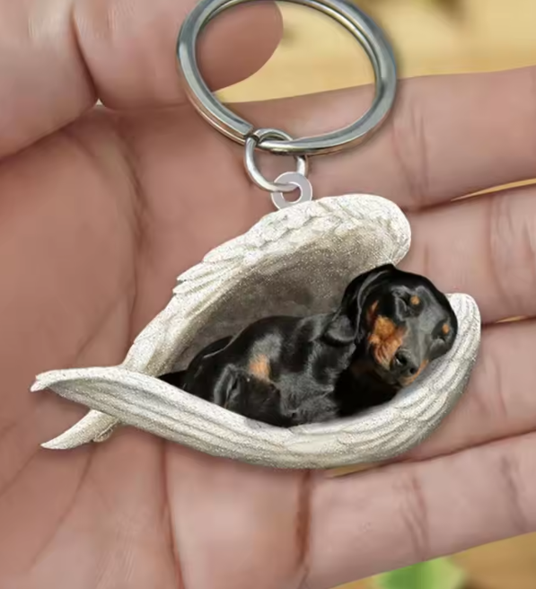 Lisslune | Dachshund Sleeping Angel Acrylic Keychain