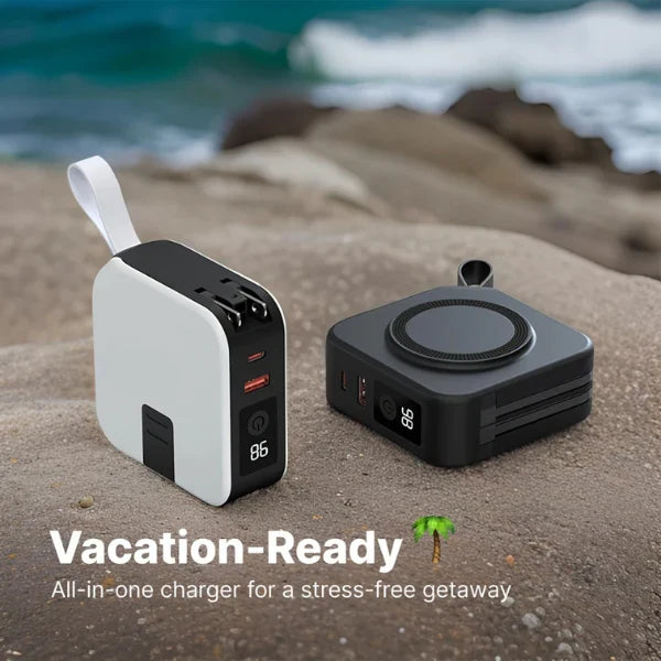 Lisslune | TravelBank | Portable 5-in-1 Wall Charger | Wireless Charging, Power Bank & Multi-Device Charging
