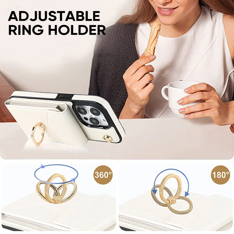 Lisslune | Leather Wallet Case with Ring & Lanyard for iPhone