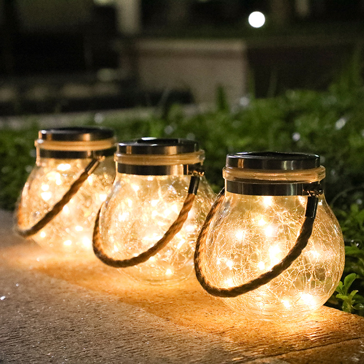 Lisslune | Solar LED Lantern in Glass – Decorative Garden Lighting with Wire Lights and Carry Handle