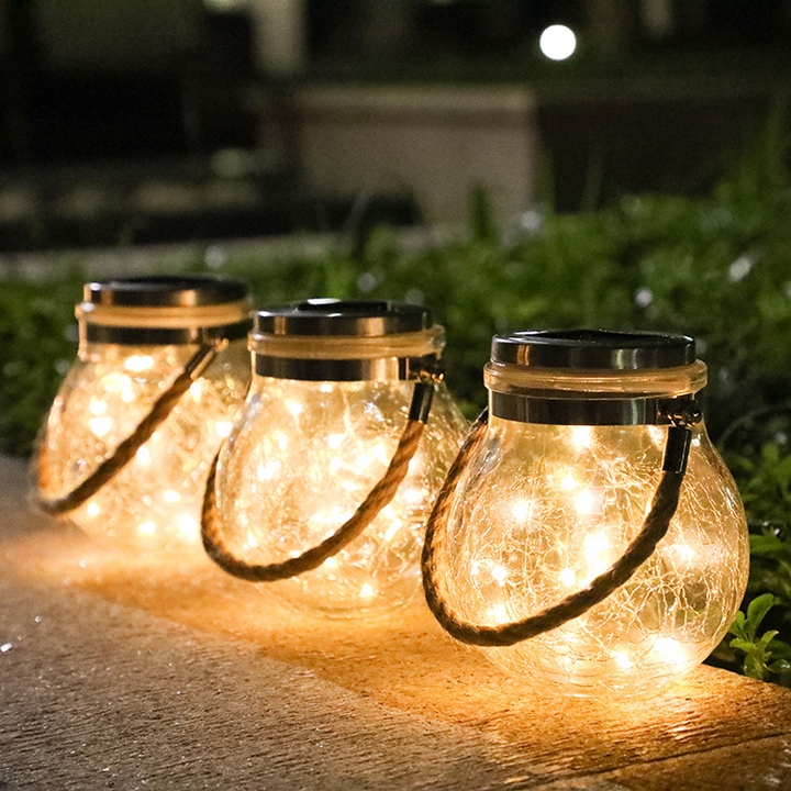 Lisslune | Solar LED Lantern in Glass – Decorative Garden Lighting with Wire Lights and Carry Handle