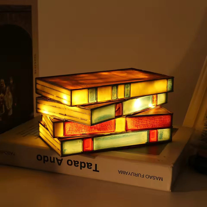 Lisslune | Wireless Mosaic Book Lamp – Tiffany Style Decorative Table Light for Reading & Ambience