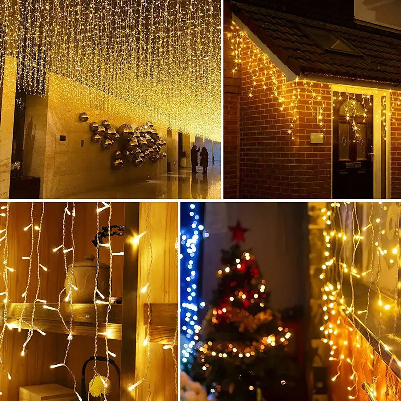Lisslune | Quntis 10m 300 LED Solar String Lights – IP44 Waterproof Outdoor Garden & Patio Christmas Waterfall Icicle Lights for Holiday & Party Decoration