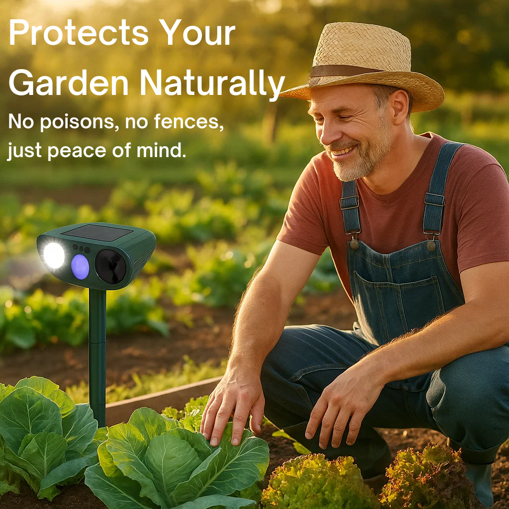 Lisslune | Solar Powered Ultrasonic Rabbit Repeller with Flashing Light – Effective Pest Control for Gardens and Yards