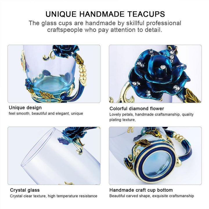 Lisslune | Enamel Rose Glass Tea Cup Set (With Spoon)