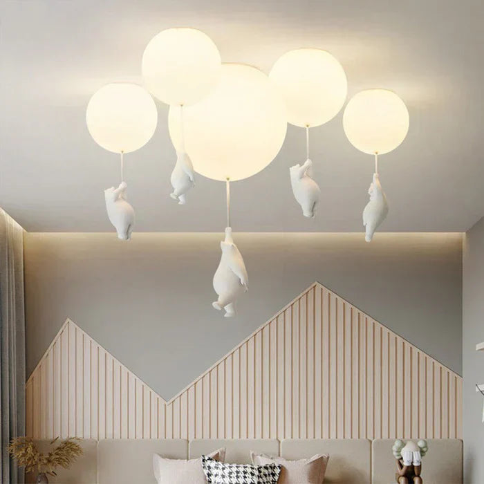 Lisslune | CloudBear Kids Ceiling Light – Bear & Balloon LED Pendant Lamp for Nursery and Bedroom Decor