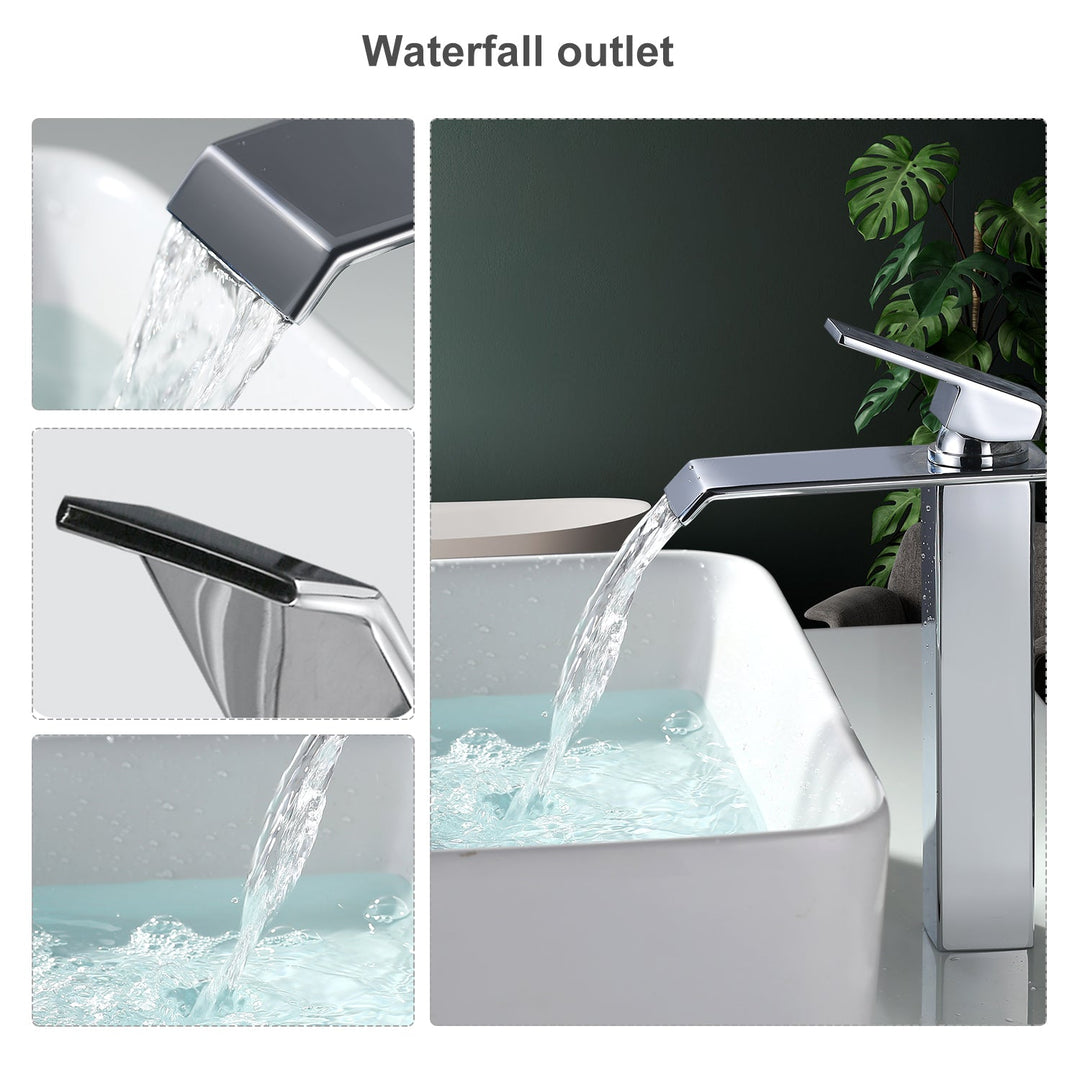 Lisslune | Waterfall taps bathroom Chrome Bath fittings High single-lever mixer Waterfall mixer tap sink