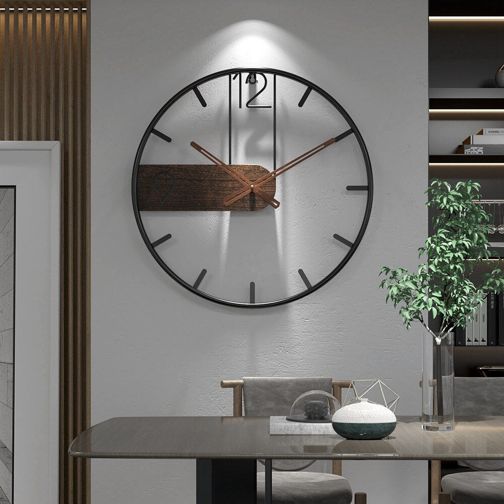 Lisslune | Steel-Walnut Wall Clock | Modern Industrial Design with Walnut Wood