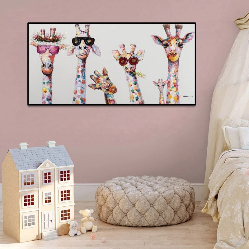 Lisslune | Cartoon Giraffes - Canvas Wall Art Painting