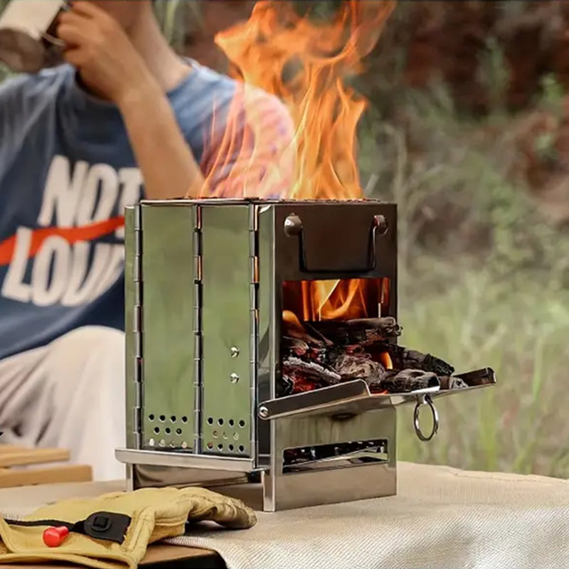 Lisslune | Outdoor Folding Wood Stove Mini Stainless Steel Grill Camping Picnic