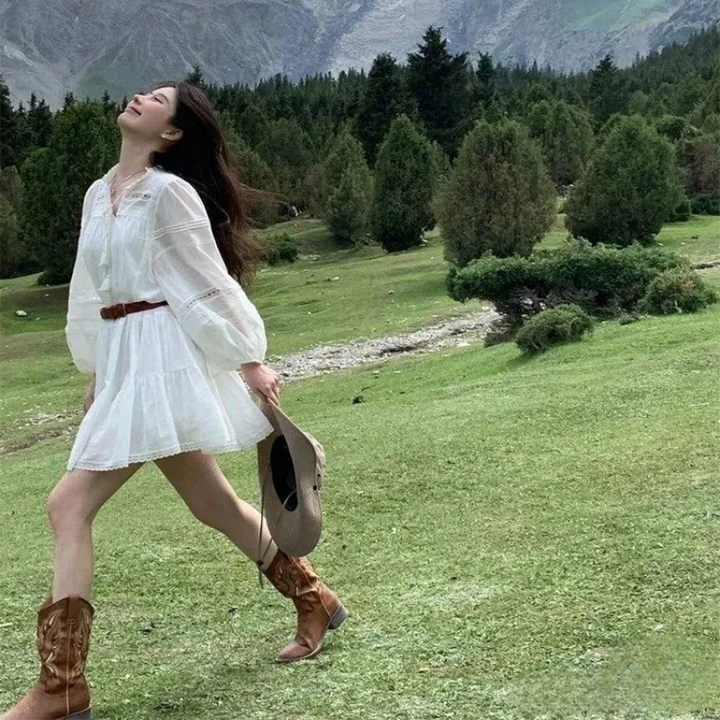 Lisslune | Western Style Boots Women with Pointed Toe and Block Heel, Cowboy Boots Women