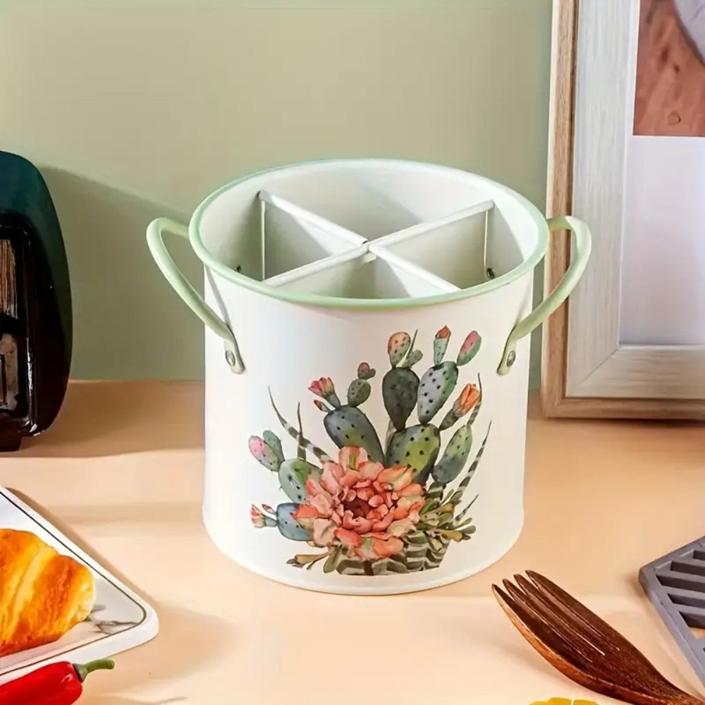 Lisslune | Floral Utensil Storage Basket with Divider Lid