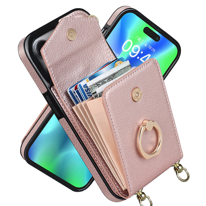 Lisslune | Leather Wallet Case with Ring & Lanyard for iPhone