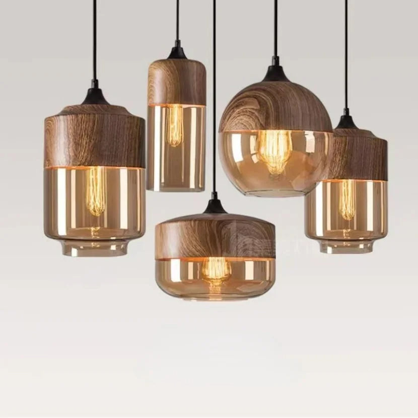 Lisslune | EternaGlow Pendant Light made of Glass and Wood | Elegant Design for Your Home