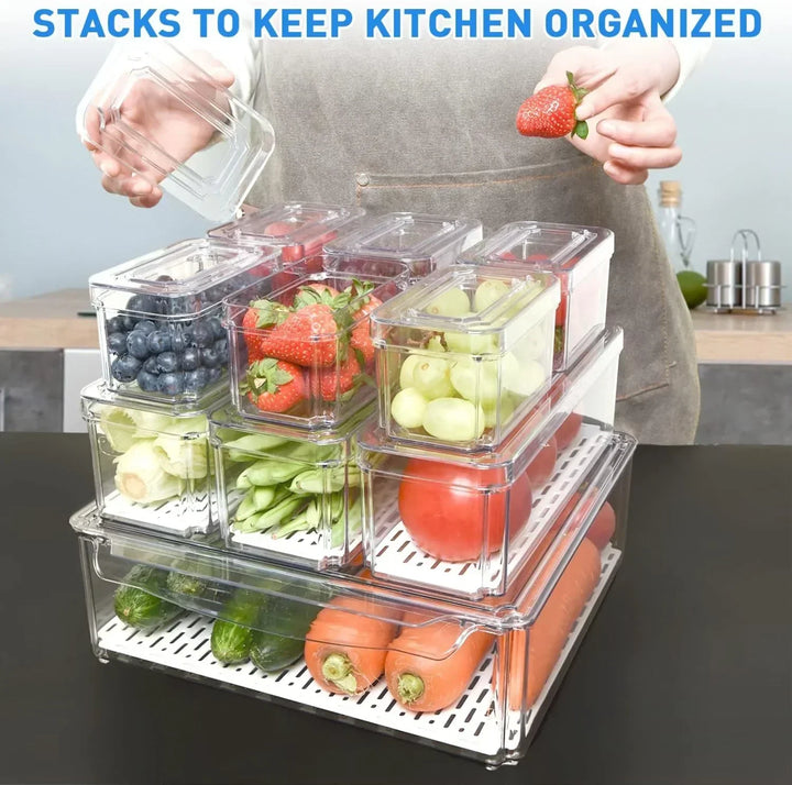 Lisslune | Stackable Fridge Organiser Set – 10 Clear Storage Boxes for Freshness & Kitchen Order