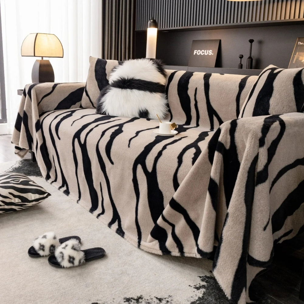 Lisslune | Wild Stripes Zebra Fleece Sofa Cover
