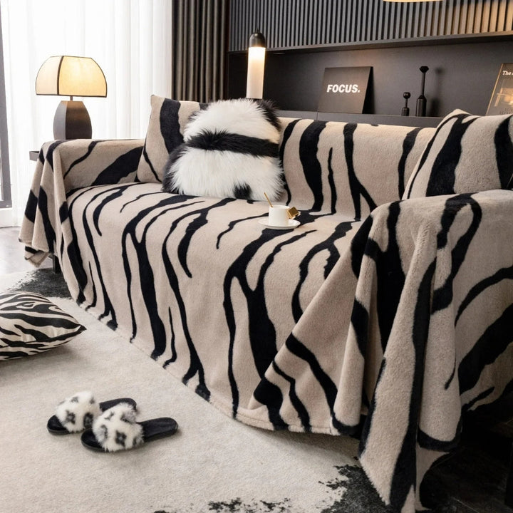 Lisslune | Wild Stripes Zebra Fleece Sofa Cover