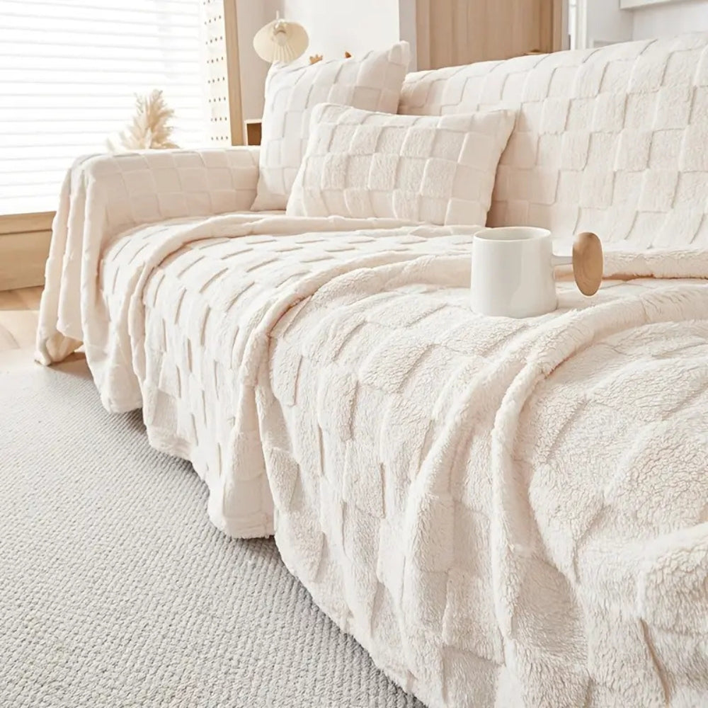 Lisslune | Checkered Plush Velvet Sofa Cover