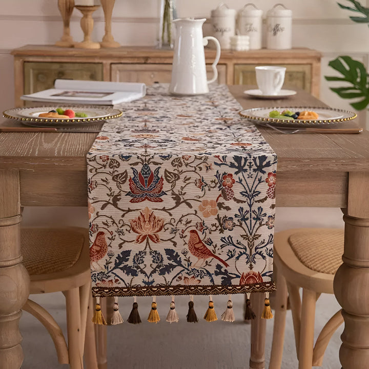 Lisslune | Vintage Floral & Bird Jacquard Table Runner